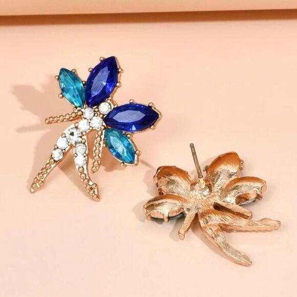 Y2K Grunge Fairycore Stainless Steel Gold Plate Rhinestone Fairy Earrings - Picture 3 of 6